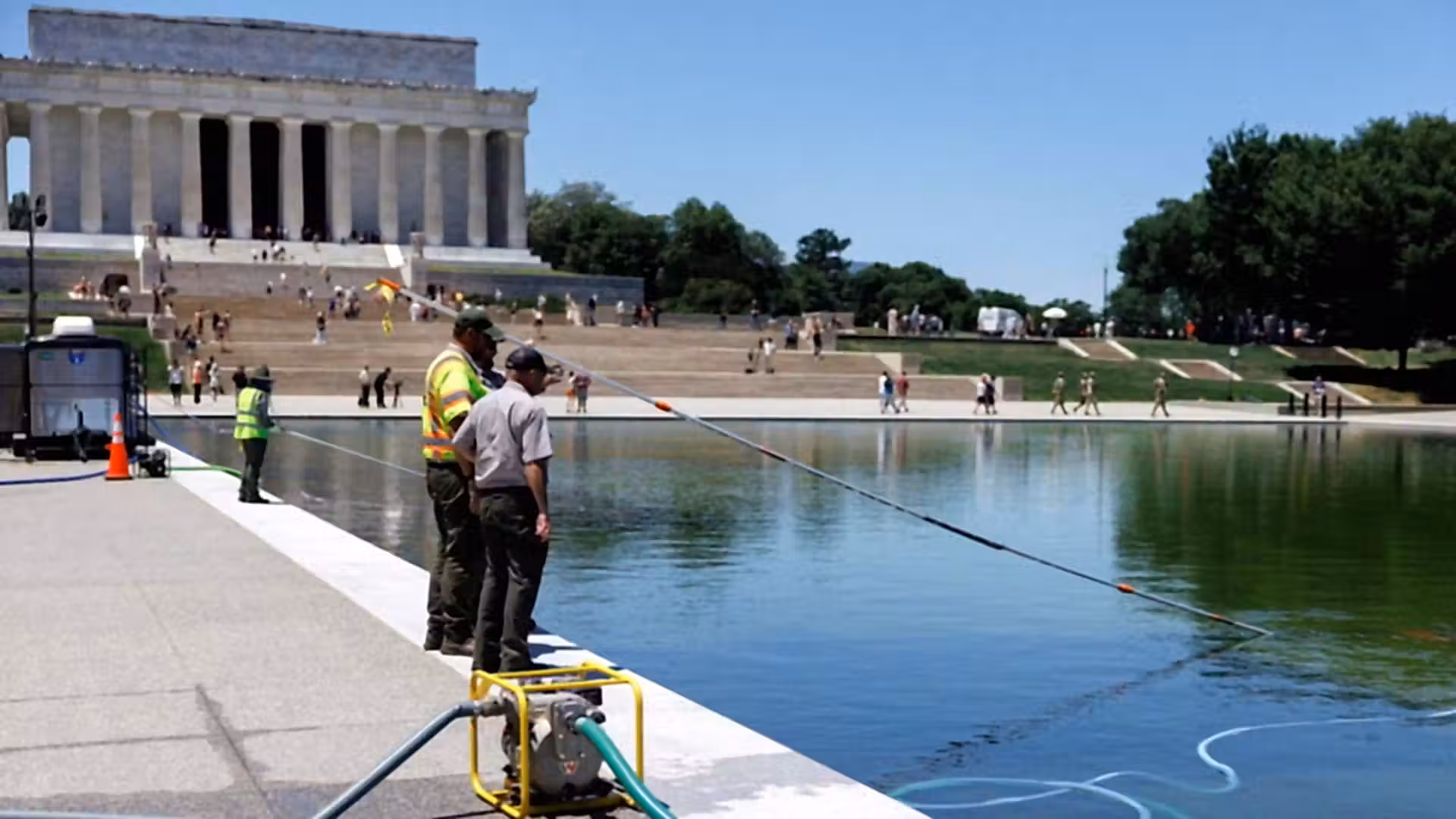 Trump blames vandalism for algae bloom at reflecting pool after $14m renovation
